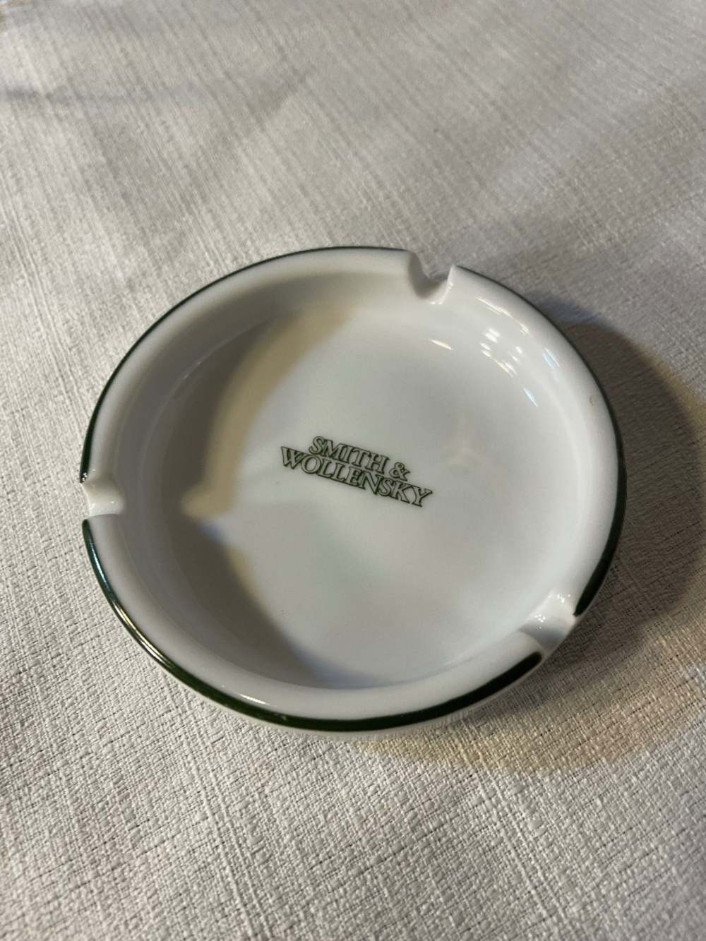 Smith & Wollensky White Ceramic Ashtray with Green Trim
